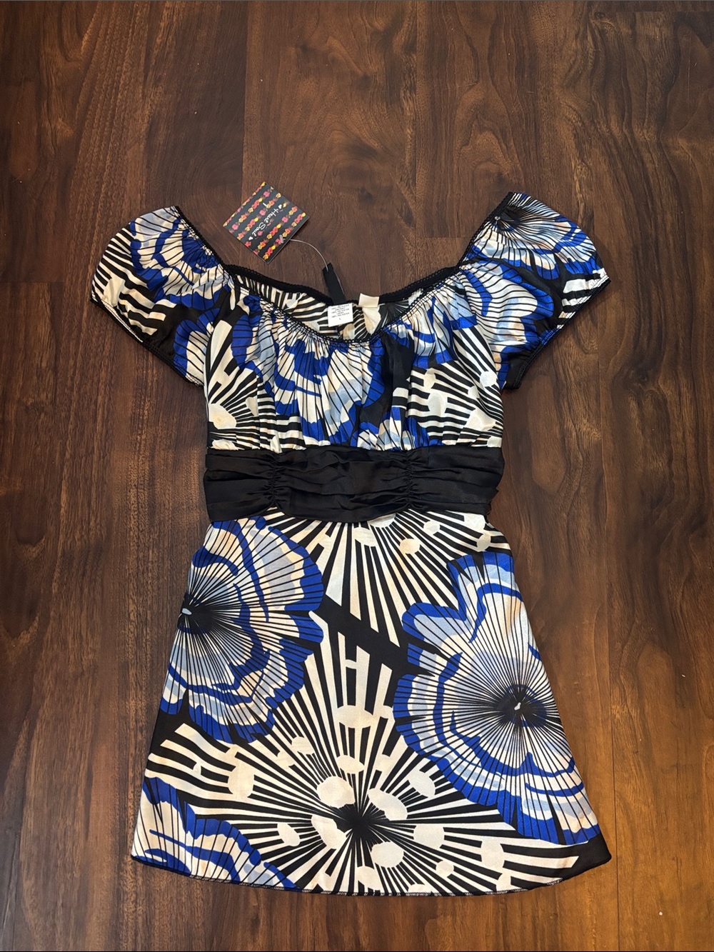 Heart Soul Blue Floral Top with Ties and Lace Trim Detail, NWT